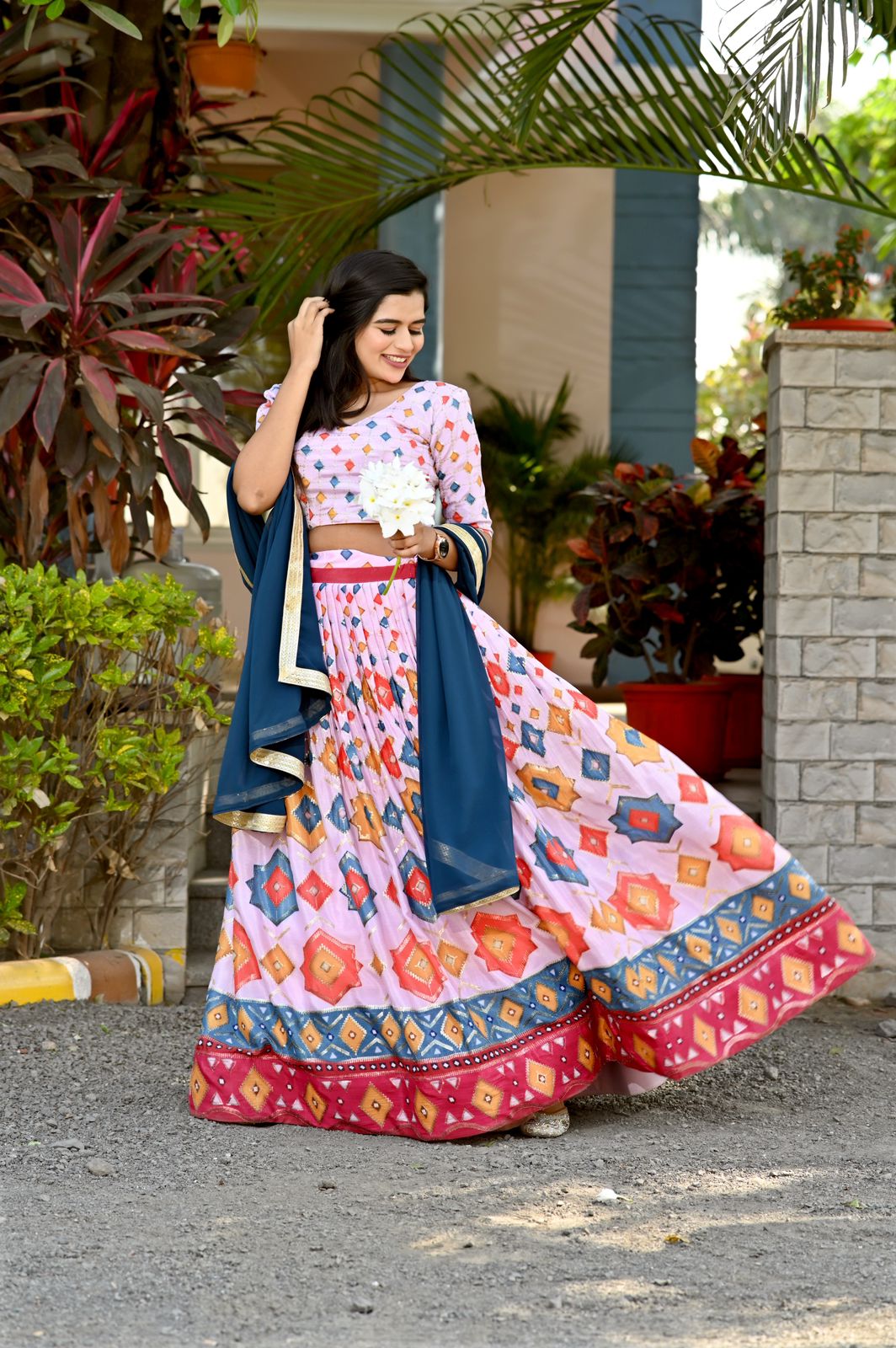 Festive Wear Light Pink Color Print Work Lehenga Choli