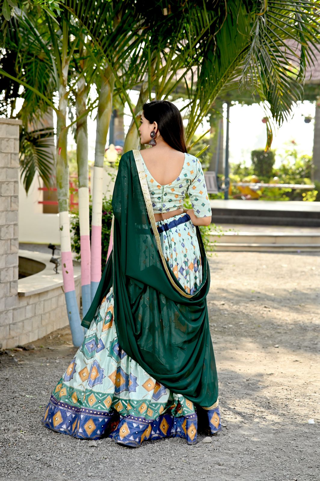 Festive Wear Pista Green Color Print Work Lehenga Choli