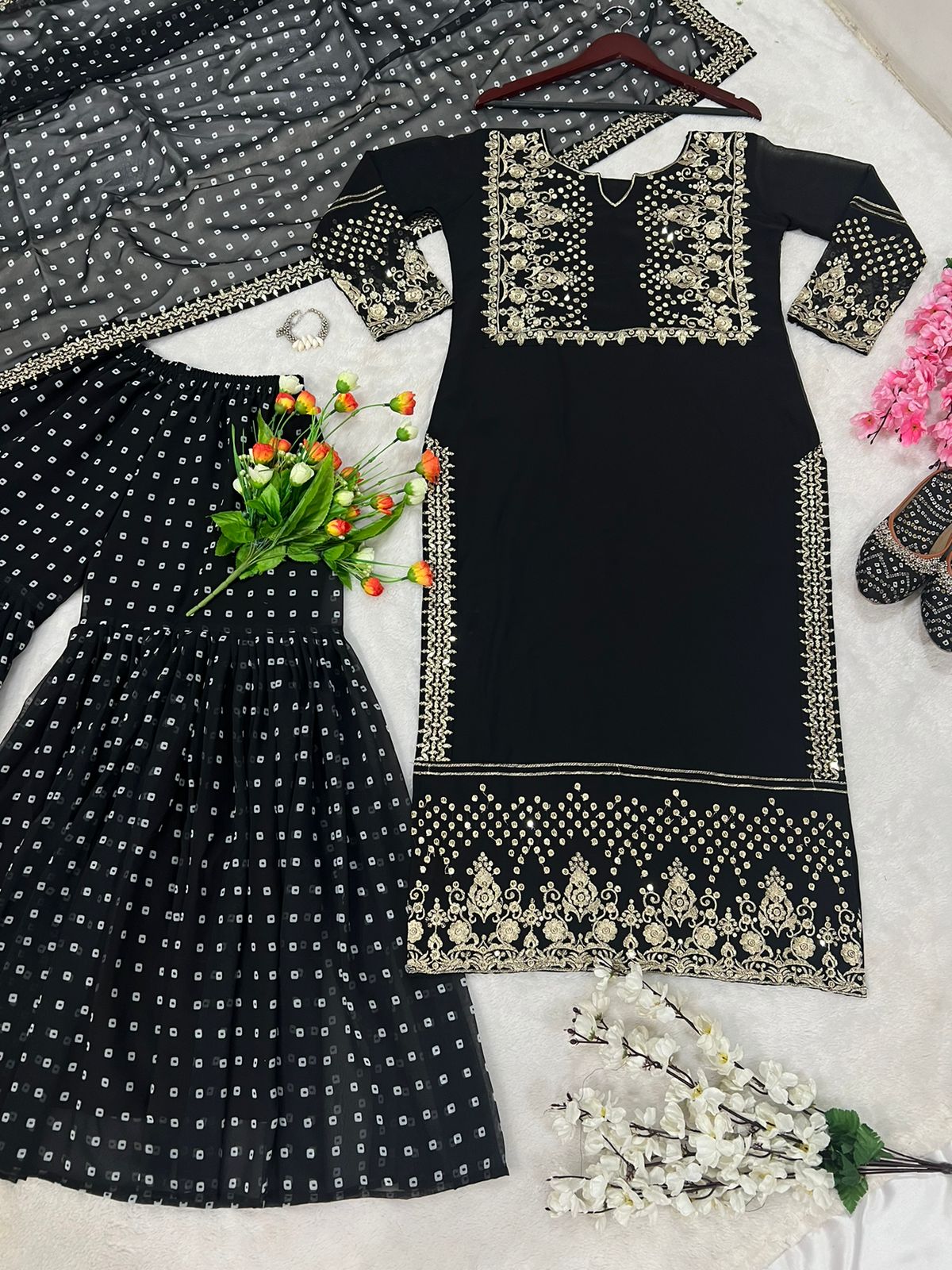 Trendy Black Color Sequence Work Sharara Suit