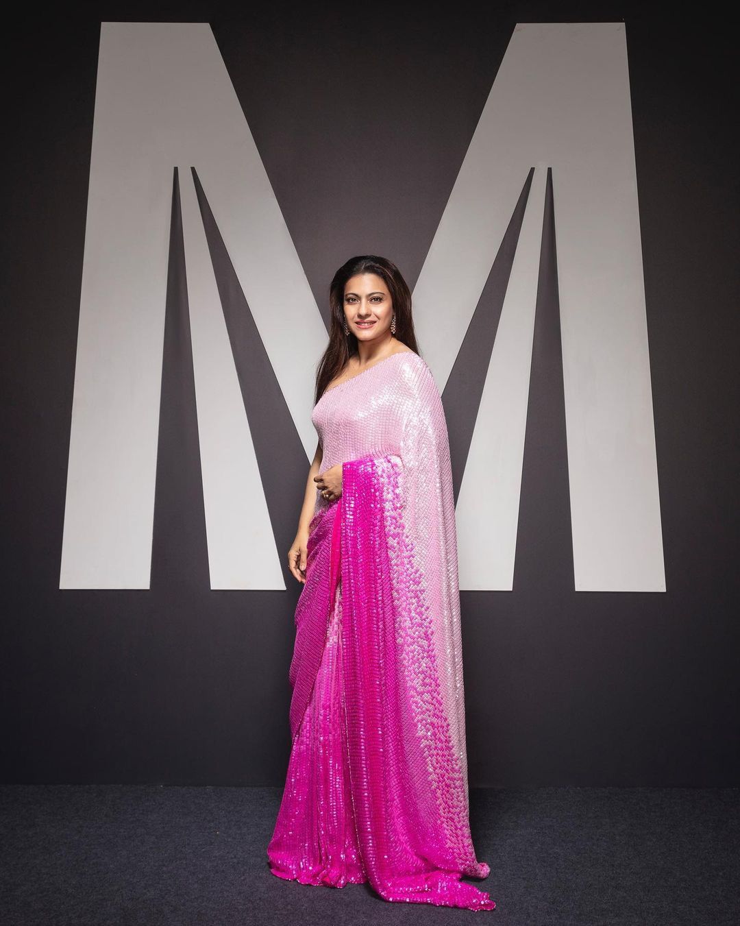 Celebrity Kajol Wear Dual Tone Pink Color Saree