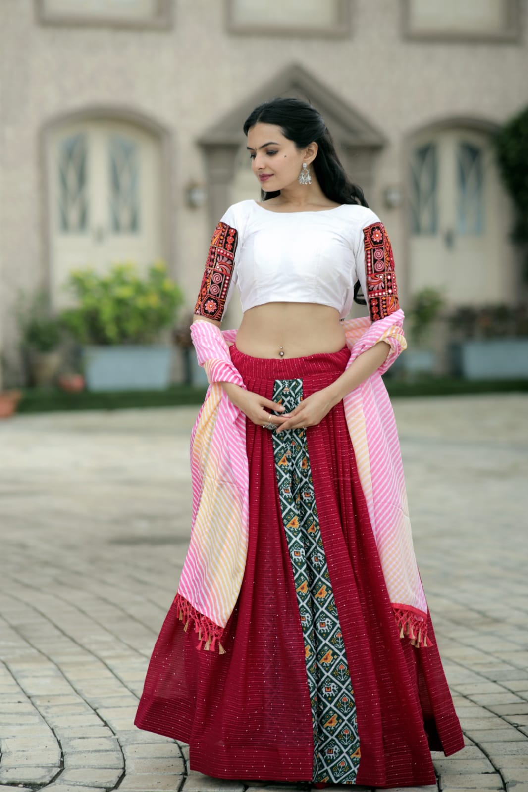 Shining Dark Pink Color Lehenga With Leheriya Dupatta