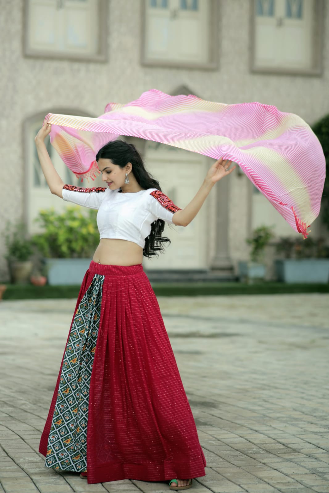 Shining Dark Pink Color Lehenga With Leheriya Dupatta