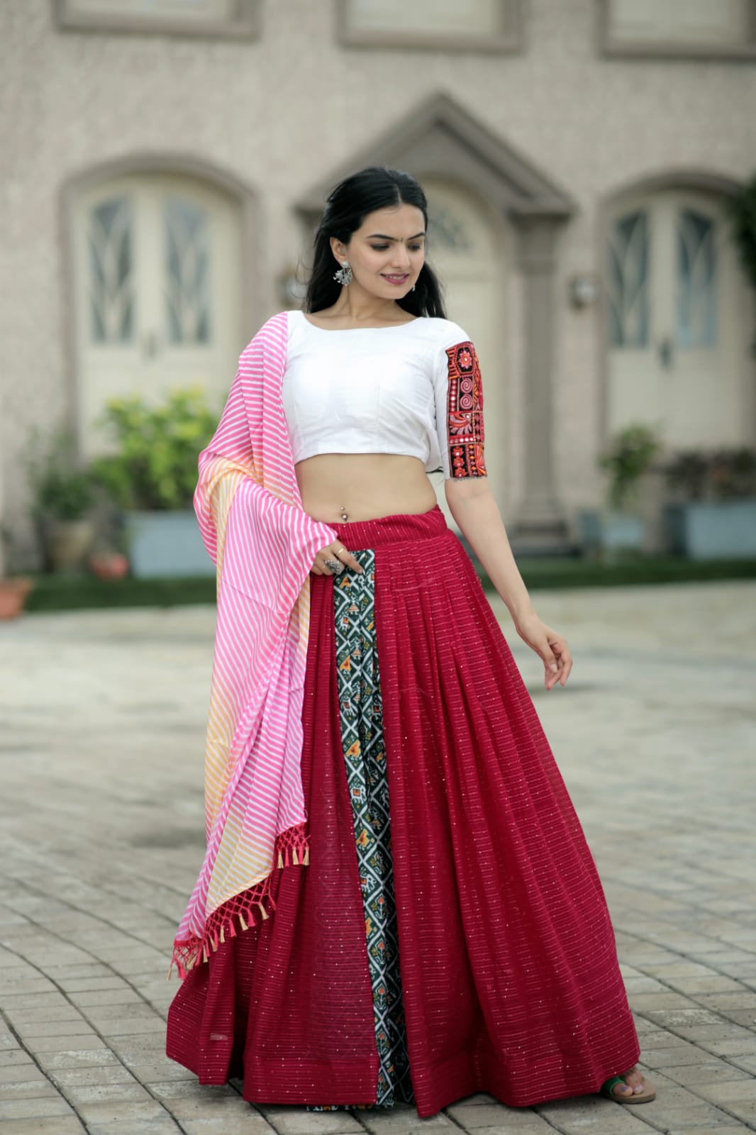 Shining Dark Pink Color Lehenga With Leheriya Dupatta