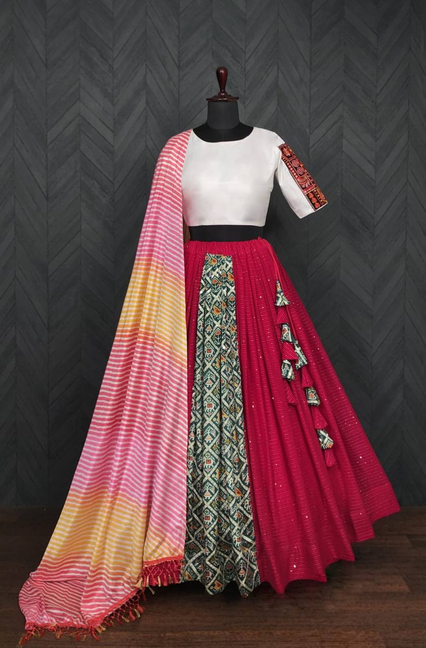 Shining Dark Pink Color Lehenga With Leheriya Dupatta