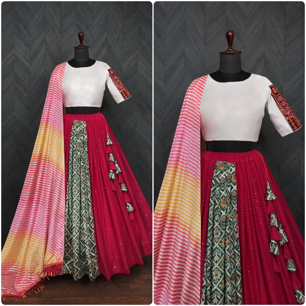 Shining Dark Pink Color Lehenga With Leheriya Dupatta