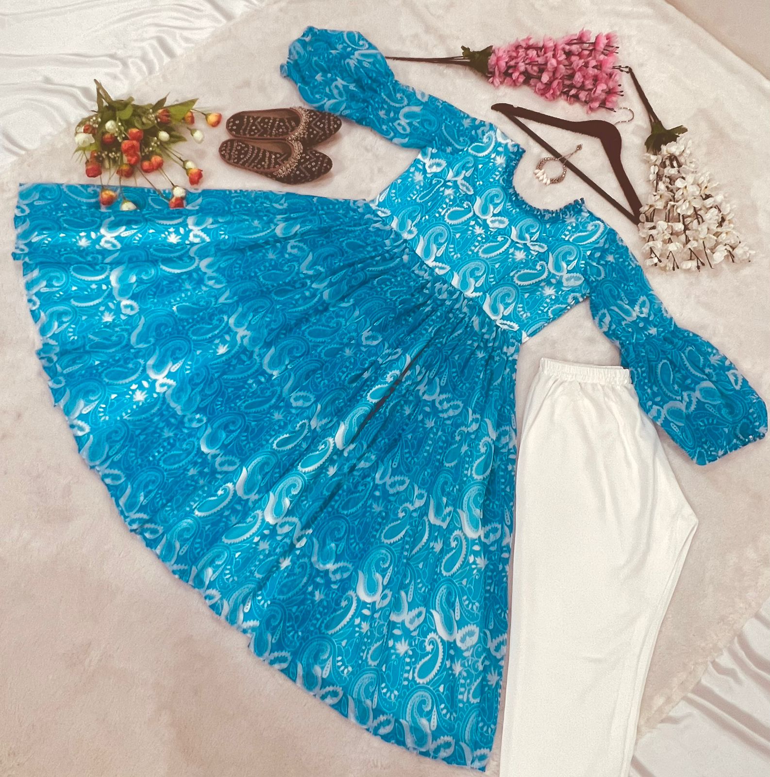 Fashionable Sky Blue Color Digital Printed One Piece