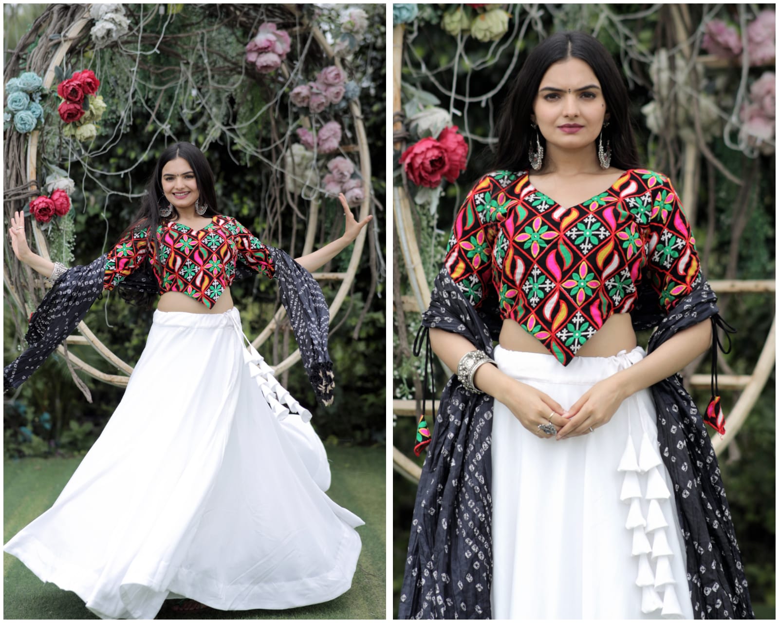 Plain White Lehenga With Embroidered Work Blouse