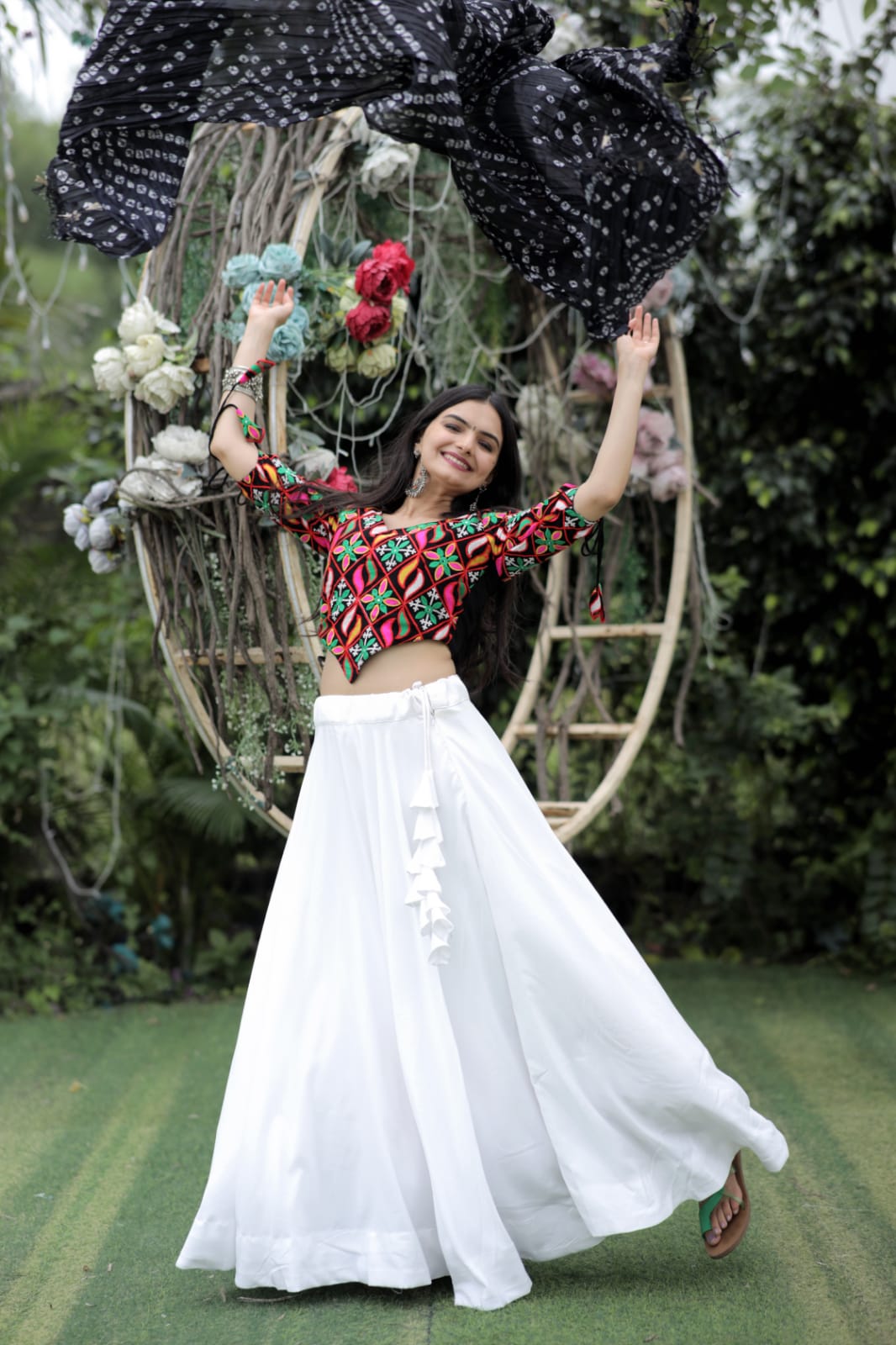 Plain White Lehenga With Embroidered Work Blouse