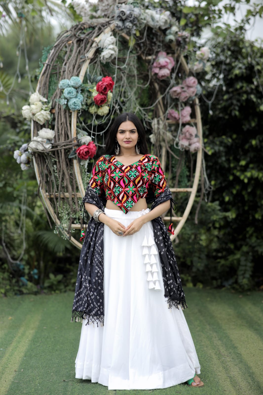 Plain White Lehenga With Embroidered Work Blouse