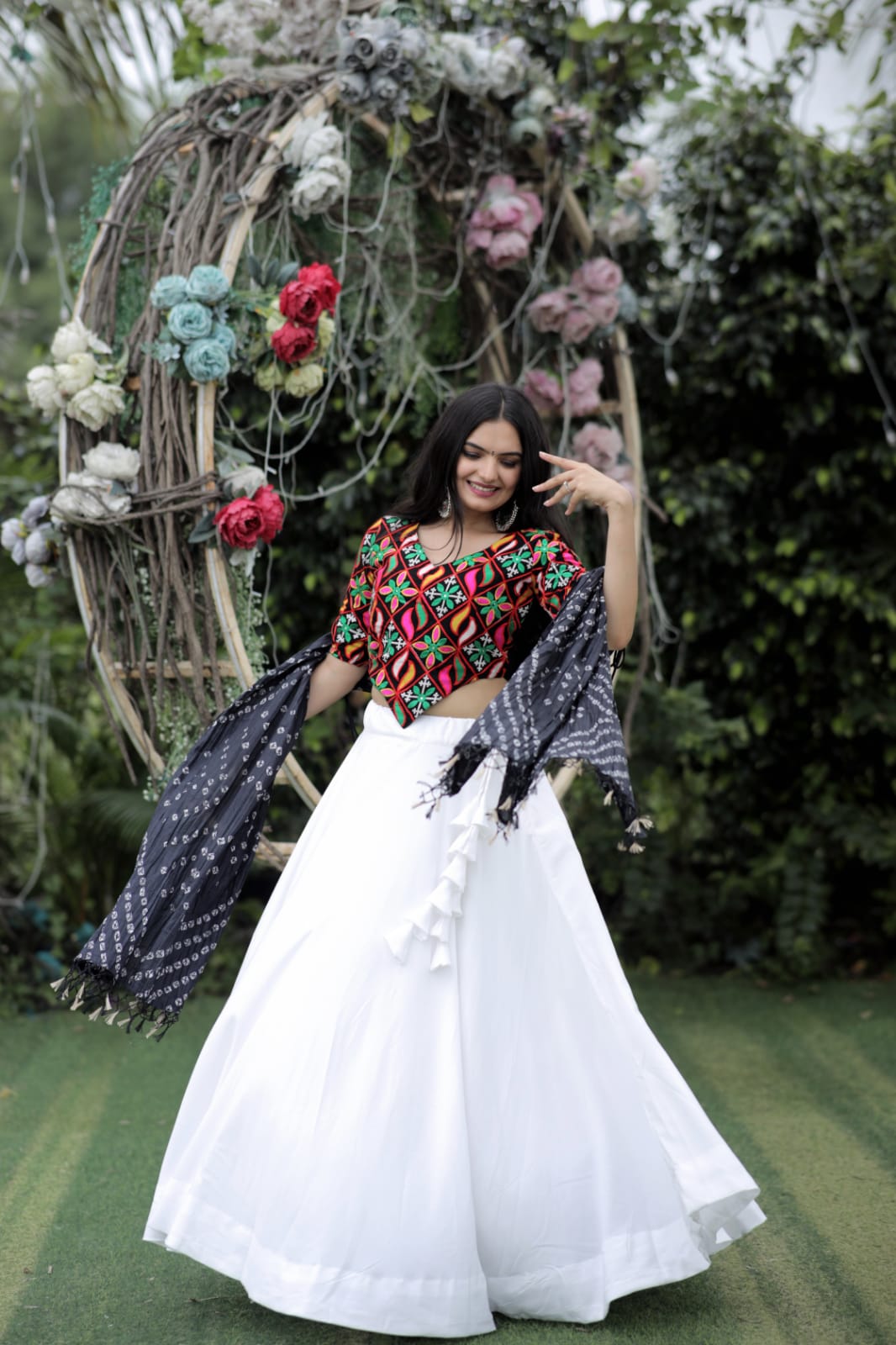 Plain White Lehenga With Embroidered Work Blouse