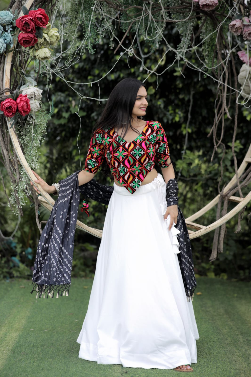 Plain White Lehenga With Embroidered Work Blouse