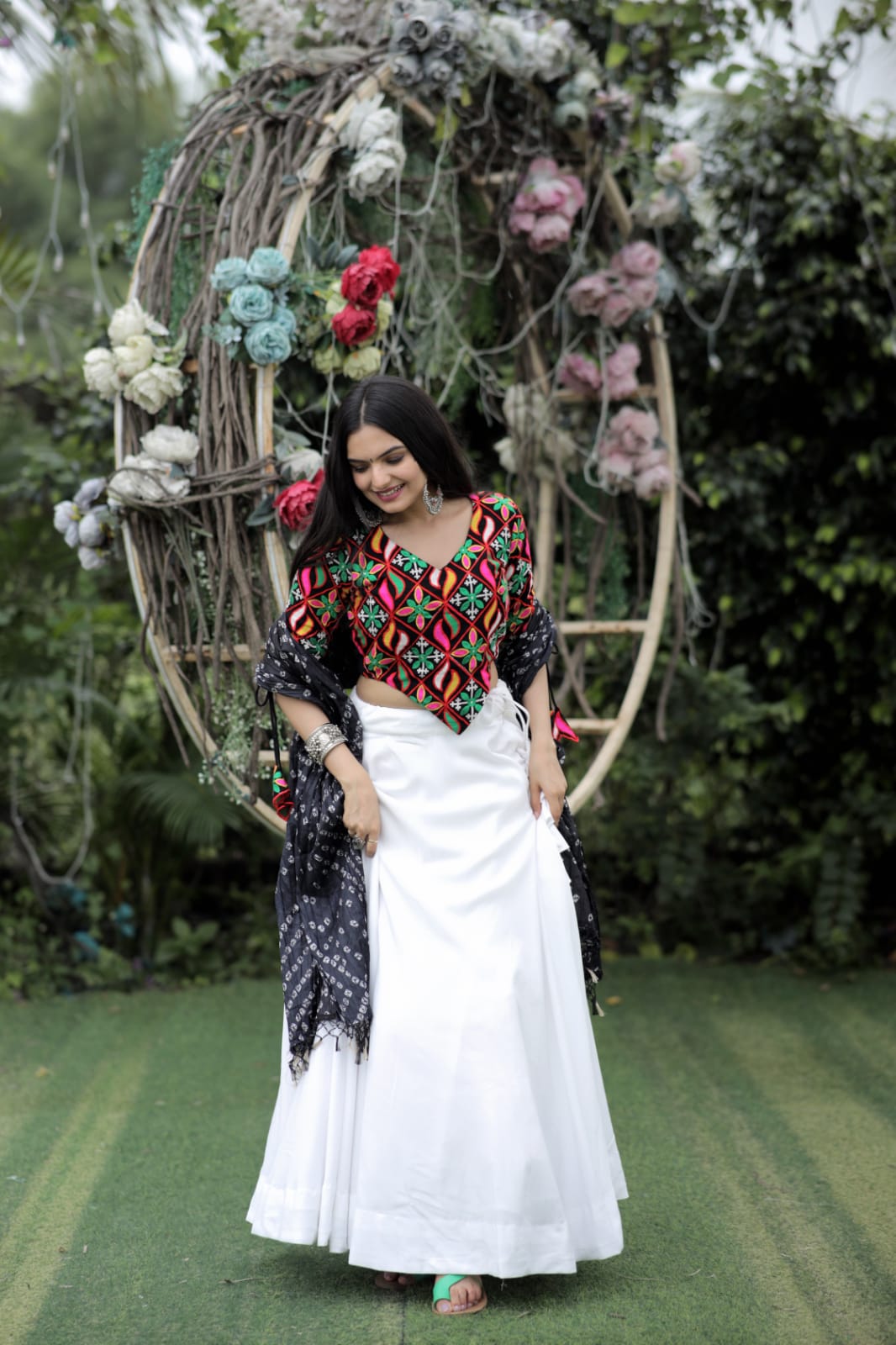 Plain White Lehenga With Embroidered Work Blouse