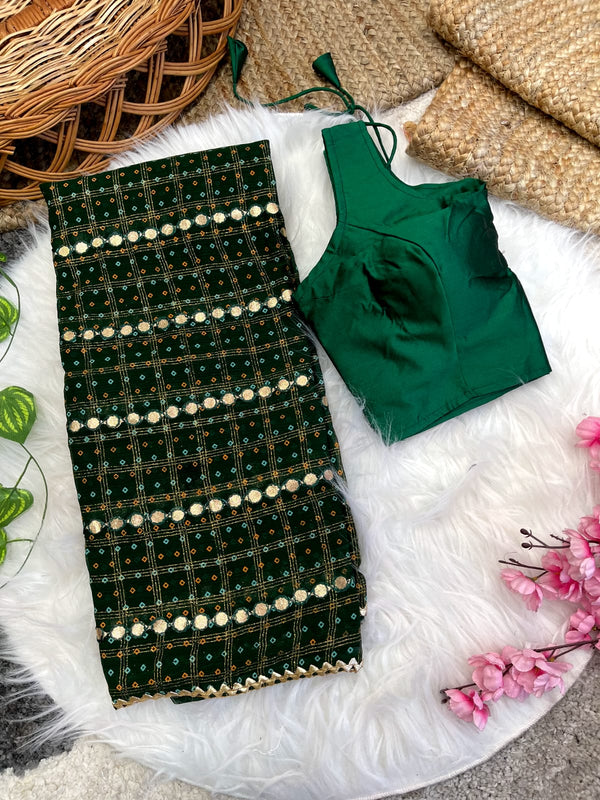 Function Wear Foil Mirror Work Green Color Saree
