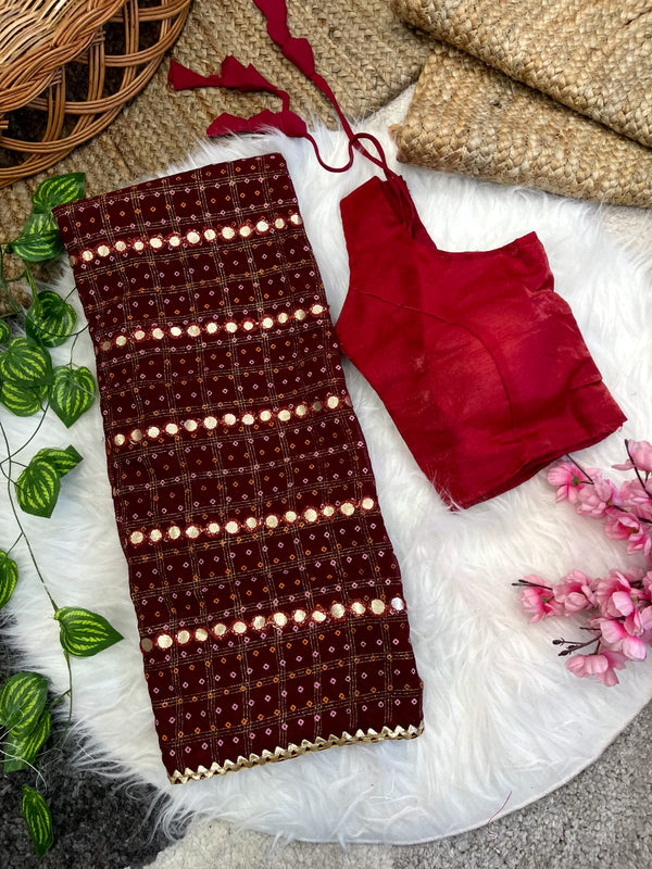 Function Wear Foil Mirror Work Maroon Color Saree
