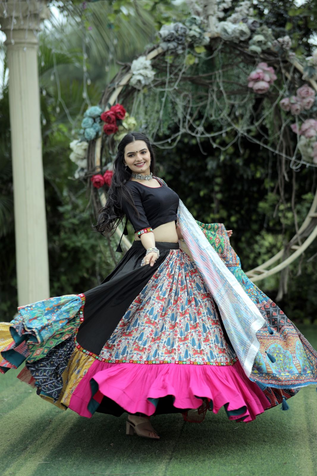 Navratri Multi Printed Black Color Traditional Lehenga Choli