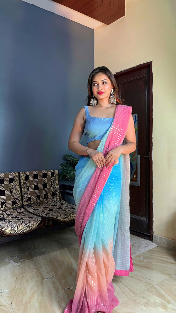 Ready To Wear Multi Color Sequence Work Saree