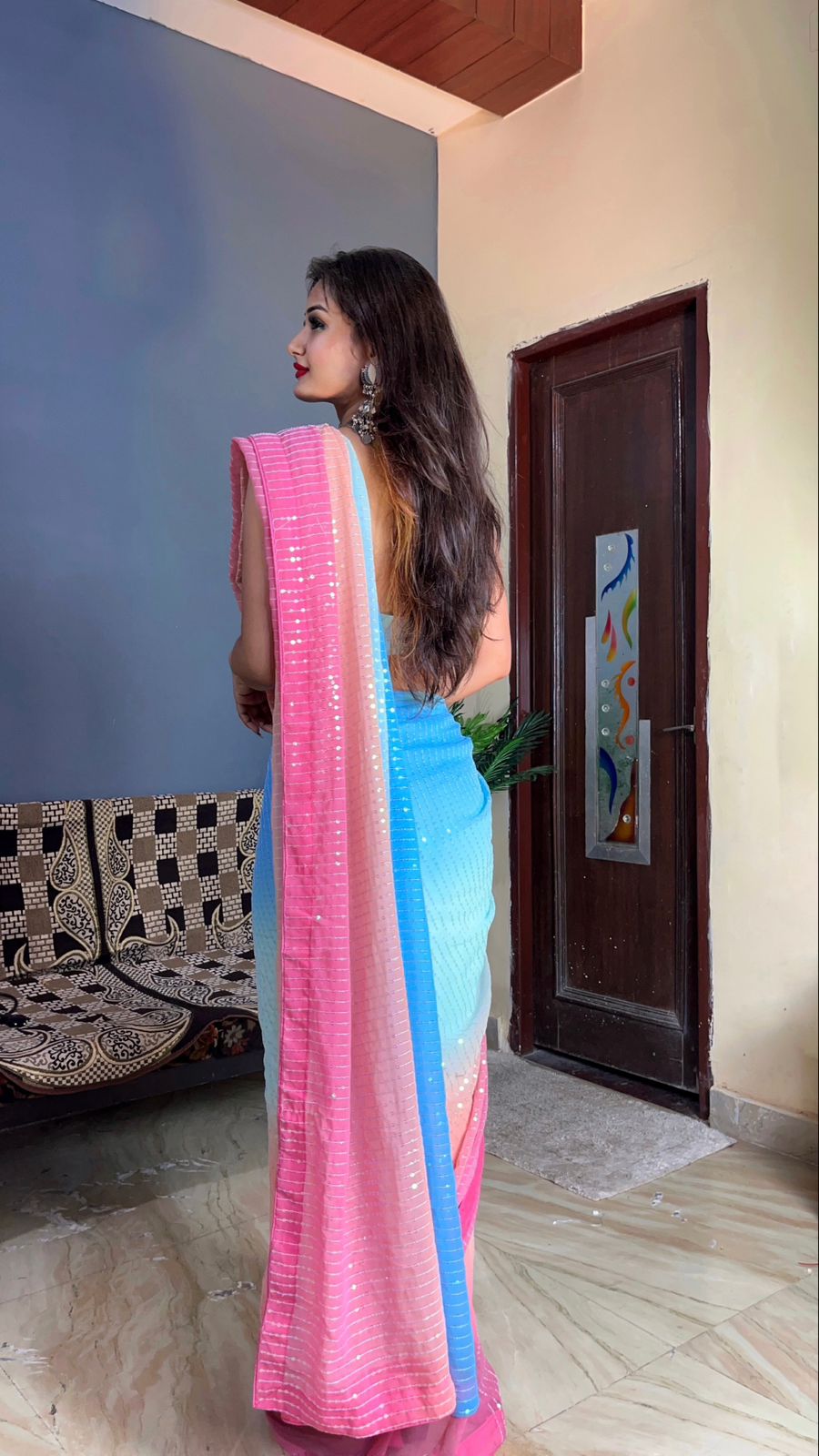 Ready To Wear Multi Color Sequence Work Saree