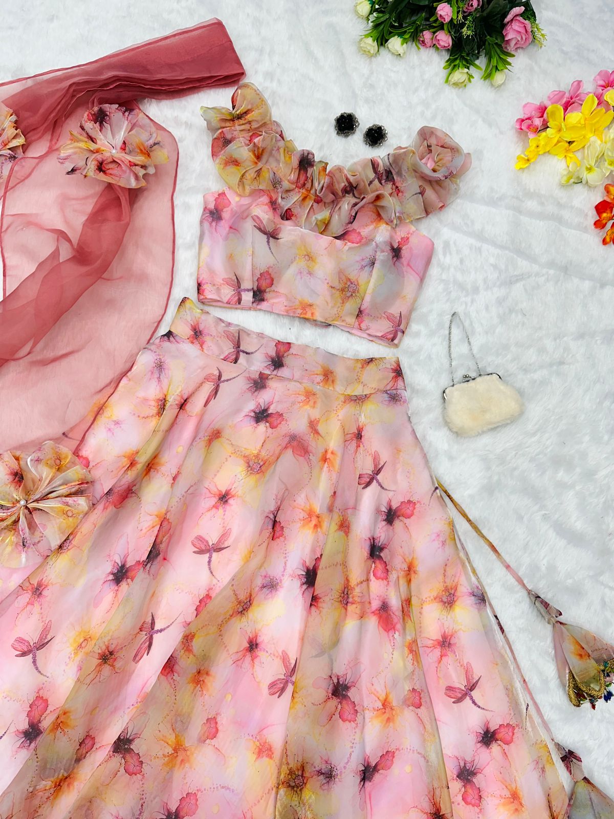 Fancy Pattern Light Pink Printed Lehenga Choli