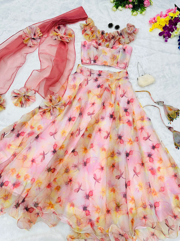 Fancy Pattern Light Pink Printed Lehenga Choli