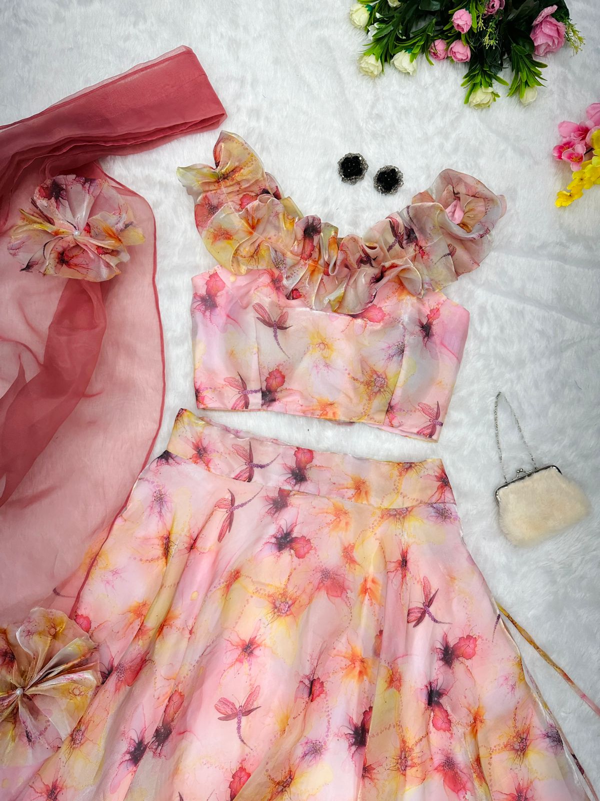 Fancy Pattern Light Pink Printed Lehenga Choli