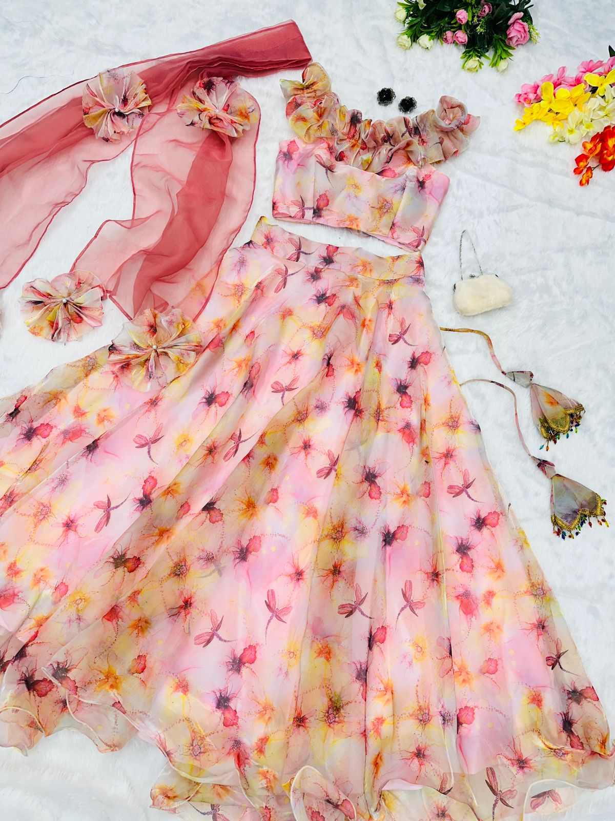 Fancy Pattern Light Pink Printed Lehenga Choli