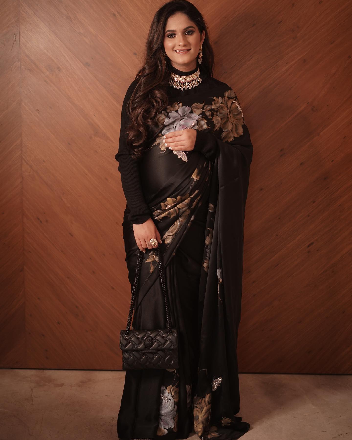 Stylish Black Color Handwork And Digital Print Saree