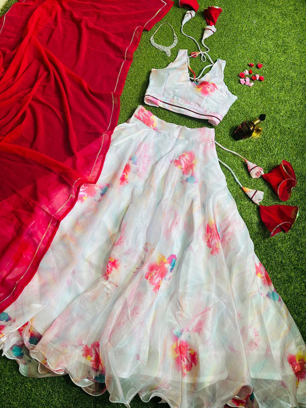 Luxuriant Organza Silk White Color Lehenga Choli