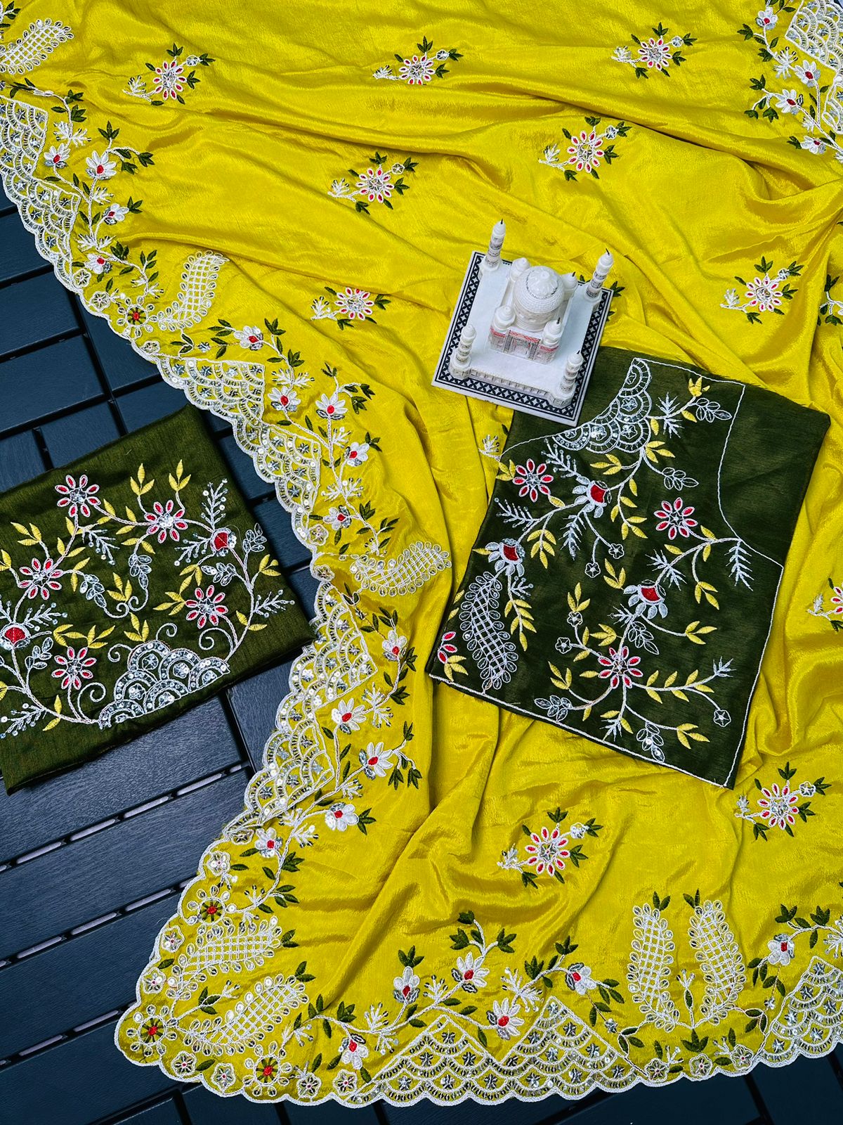 Wonderful Yellow Color Embroidery Sequence Work Saree