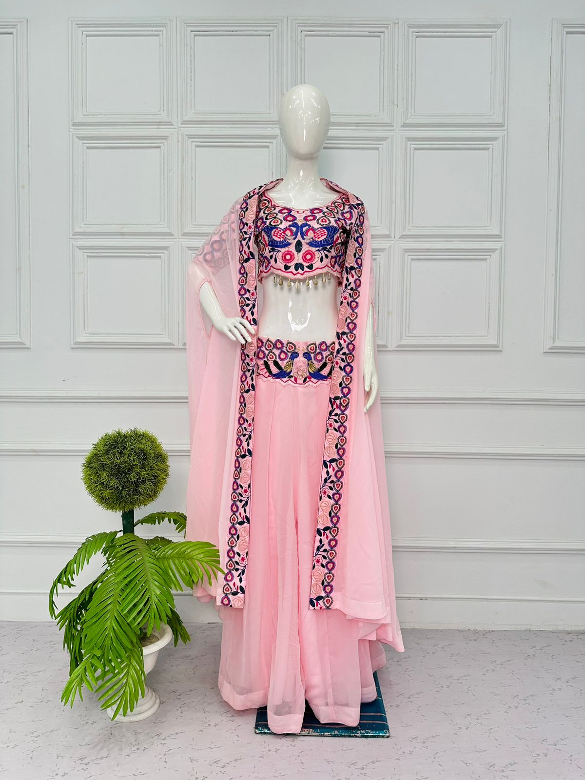 Glorious Light Pink Color Sharara Top With Shrug