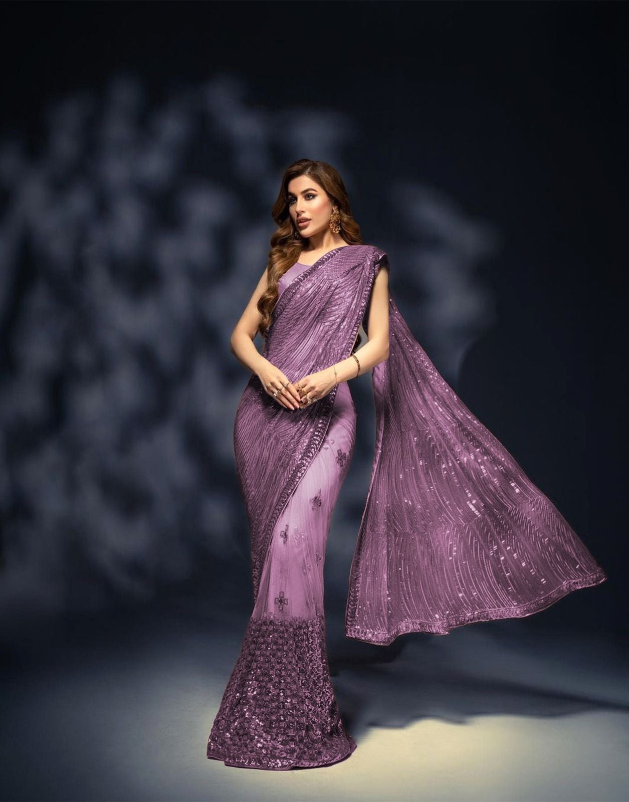 Delightful Sequence Work Dusty Pink Color Saree