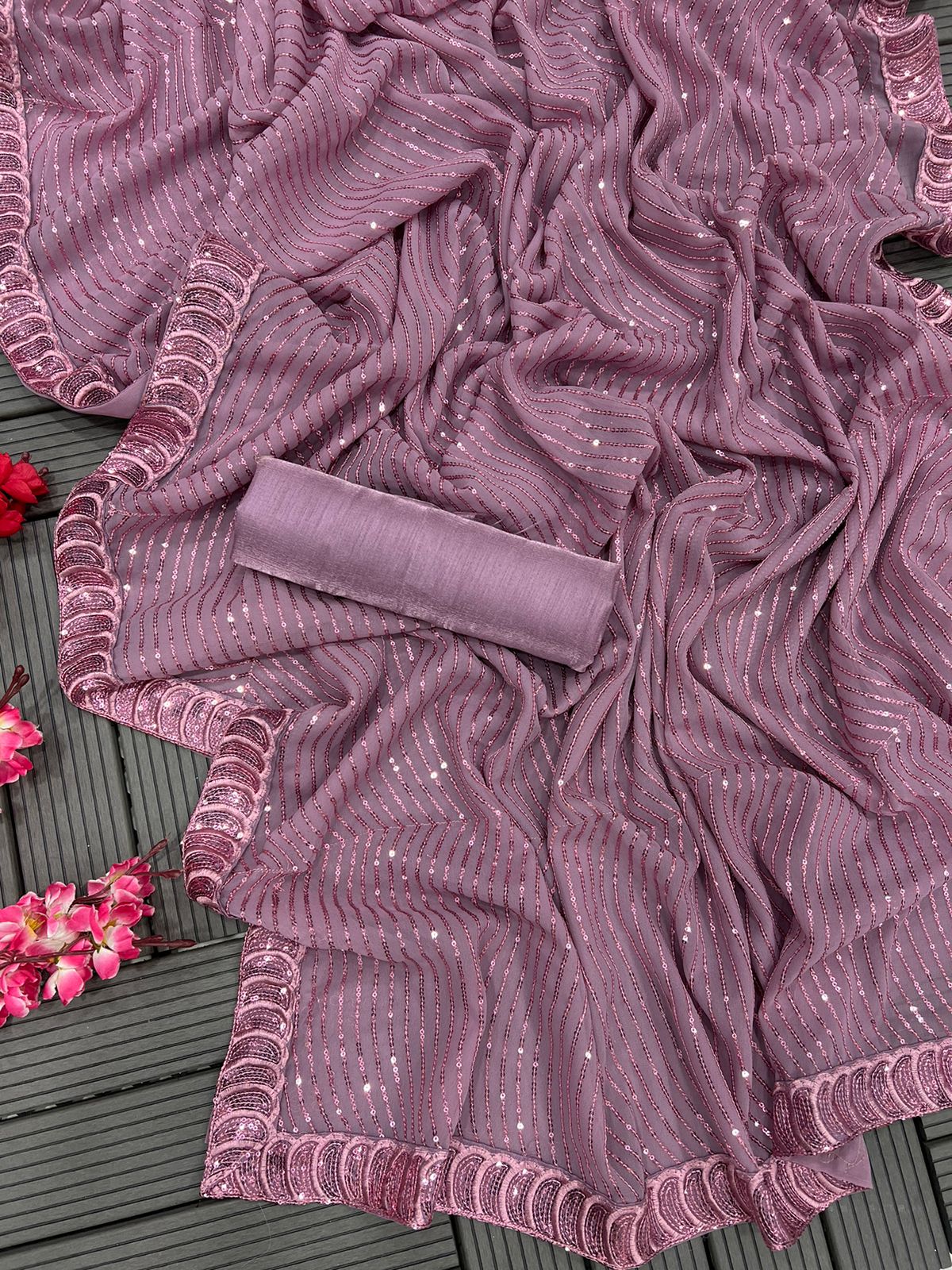 Delightful Sequence Work Dusty Pink Color Saree