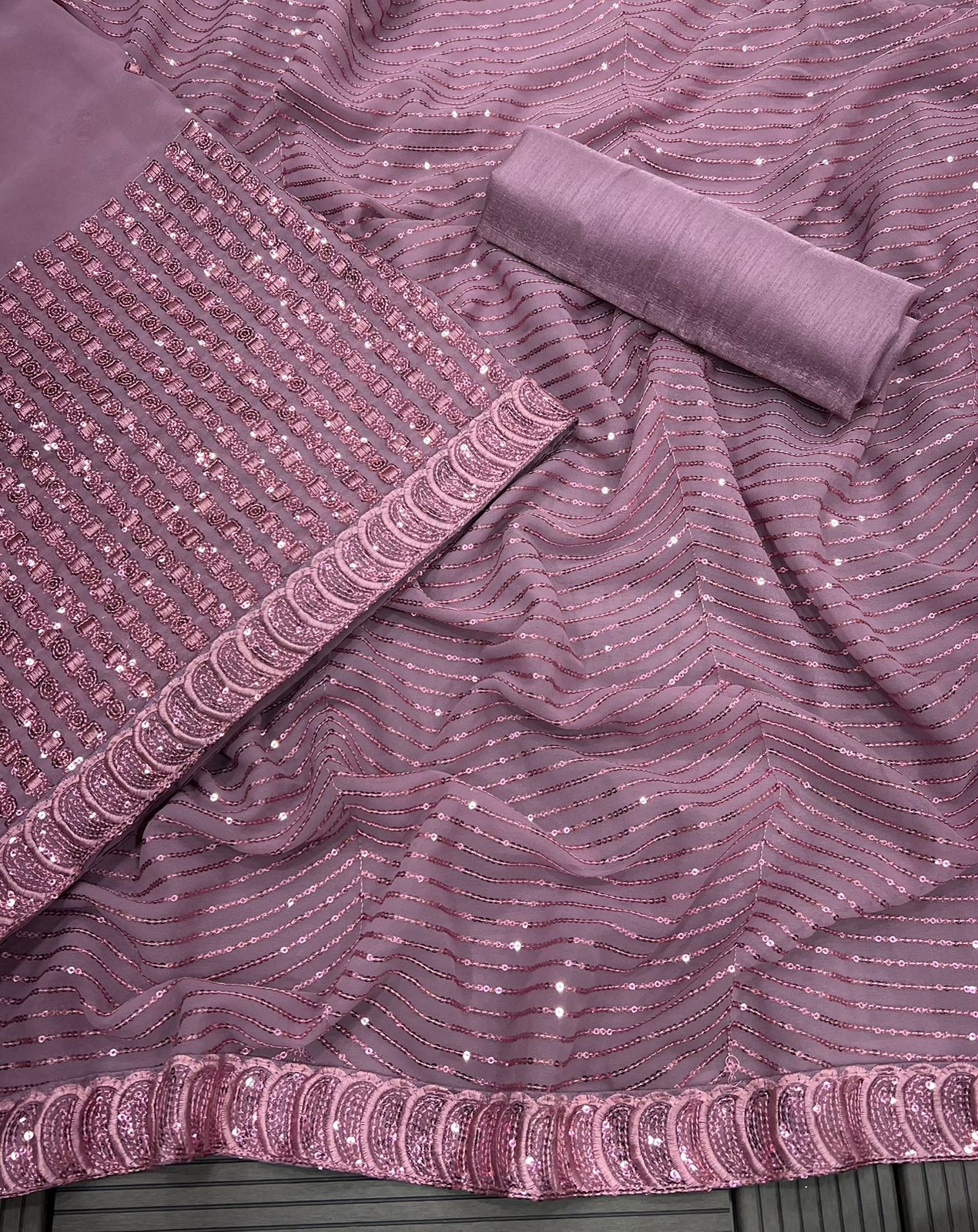 Delightful Sequence Work Dusty Pink Color Saree