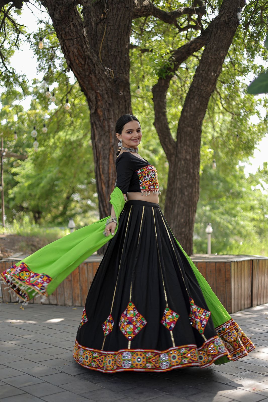 Gamthi Style Black Color Kutchi Work Navratri Lehenga Choli