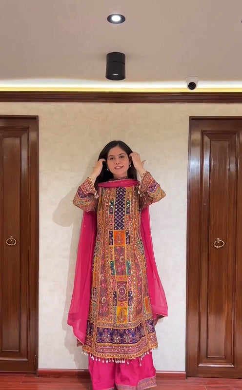 Exclusive Multi Hand Work Pink Color Sharara Suit