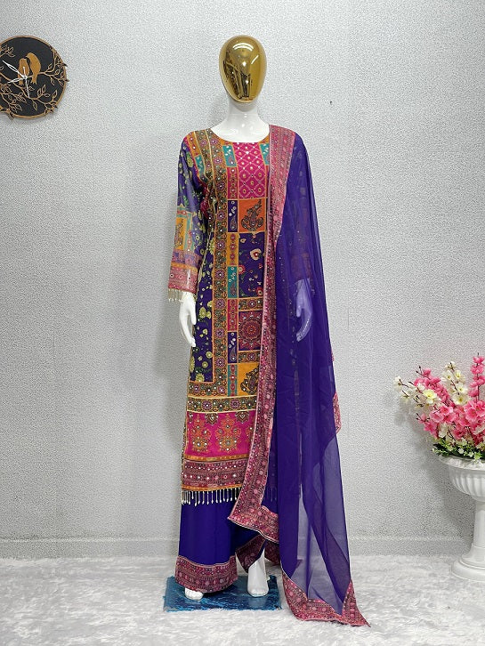 Exclusive Multi Hand Work Blue Color Sharara Suit