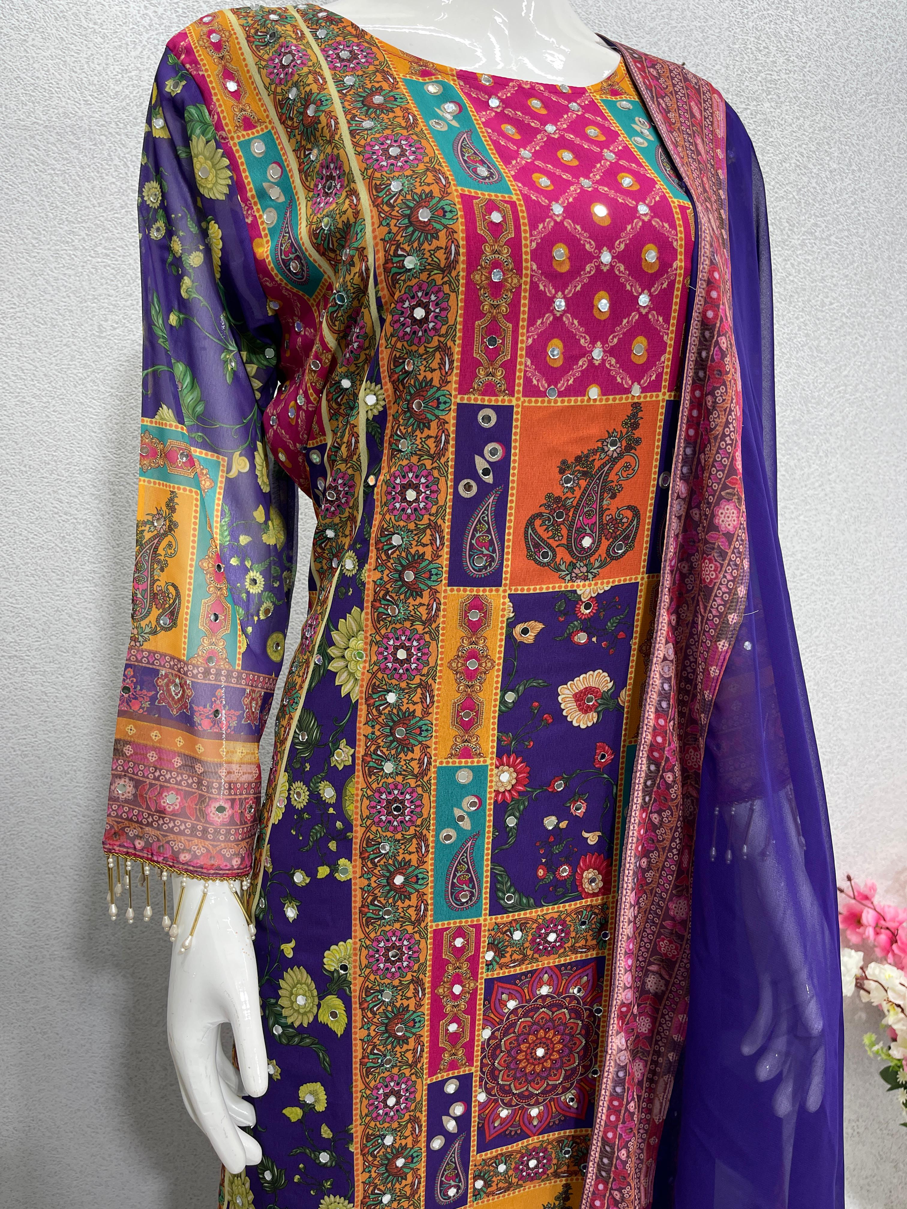 Exclusive Multi Hand Work Blue Color Sharara Suit