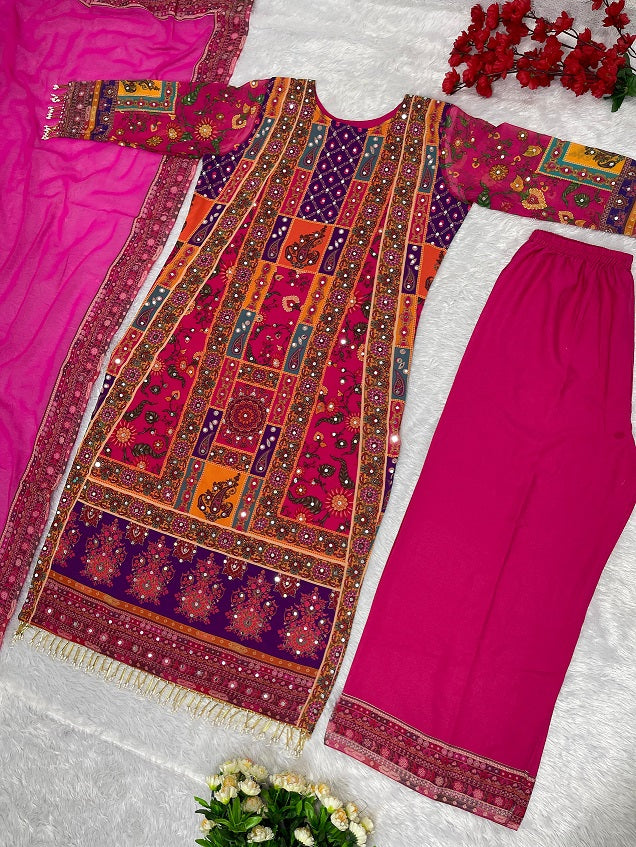 Exclusive Multi Hand Work Pink Color Sharara Suit