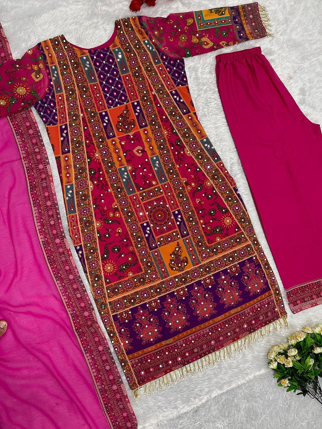 Exclusive Multi Hand Work Pink Color Sharara Suit