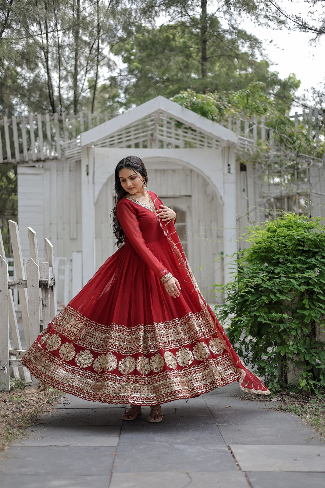 Fashionable Maroon Color Gown With Work Dupatta