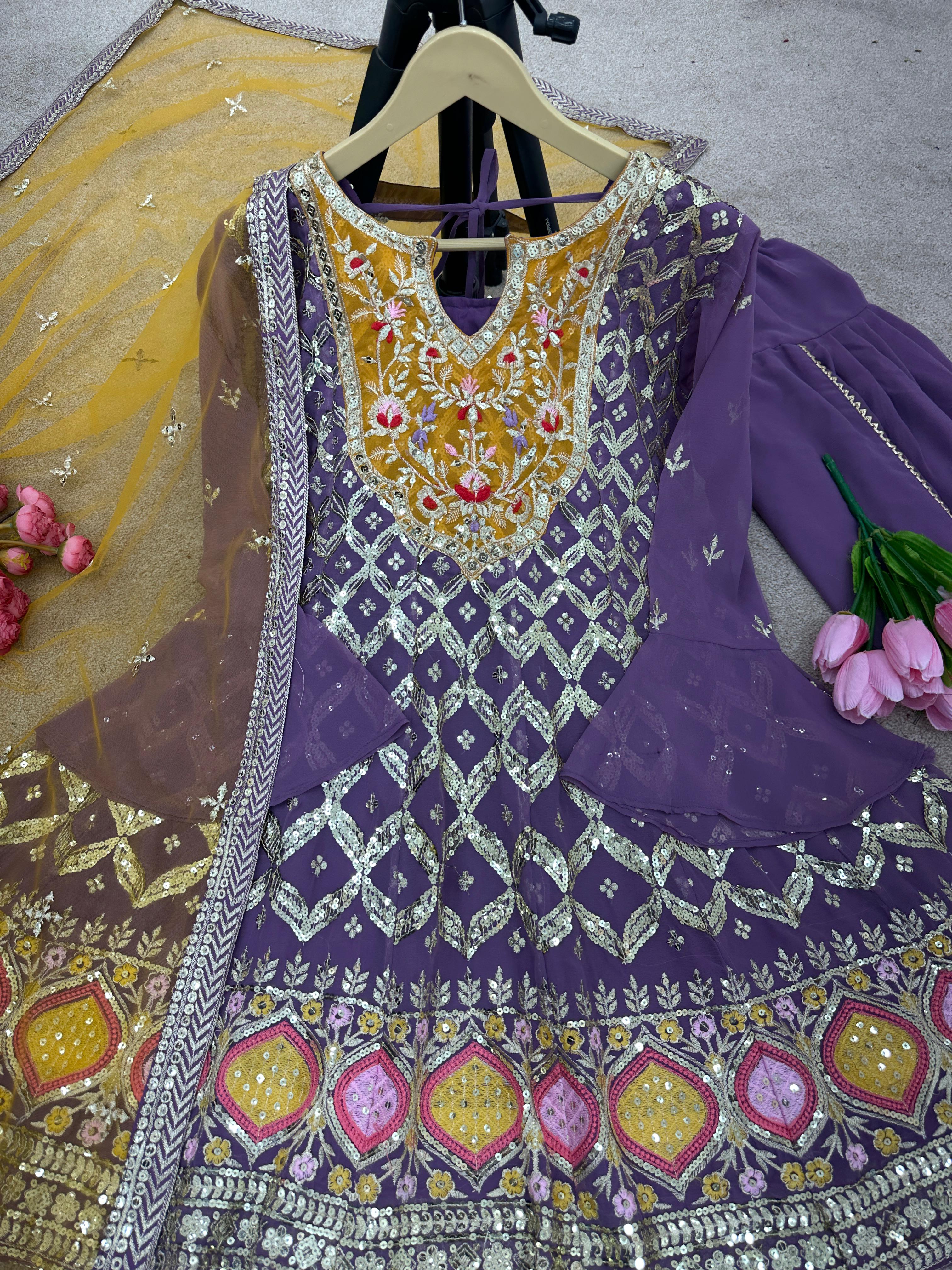 Luxuriant Embroidery Sequence Lavender Color Dhoti Suit