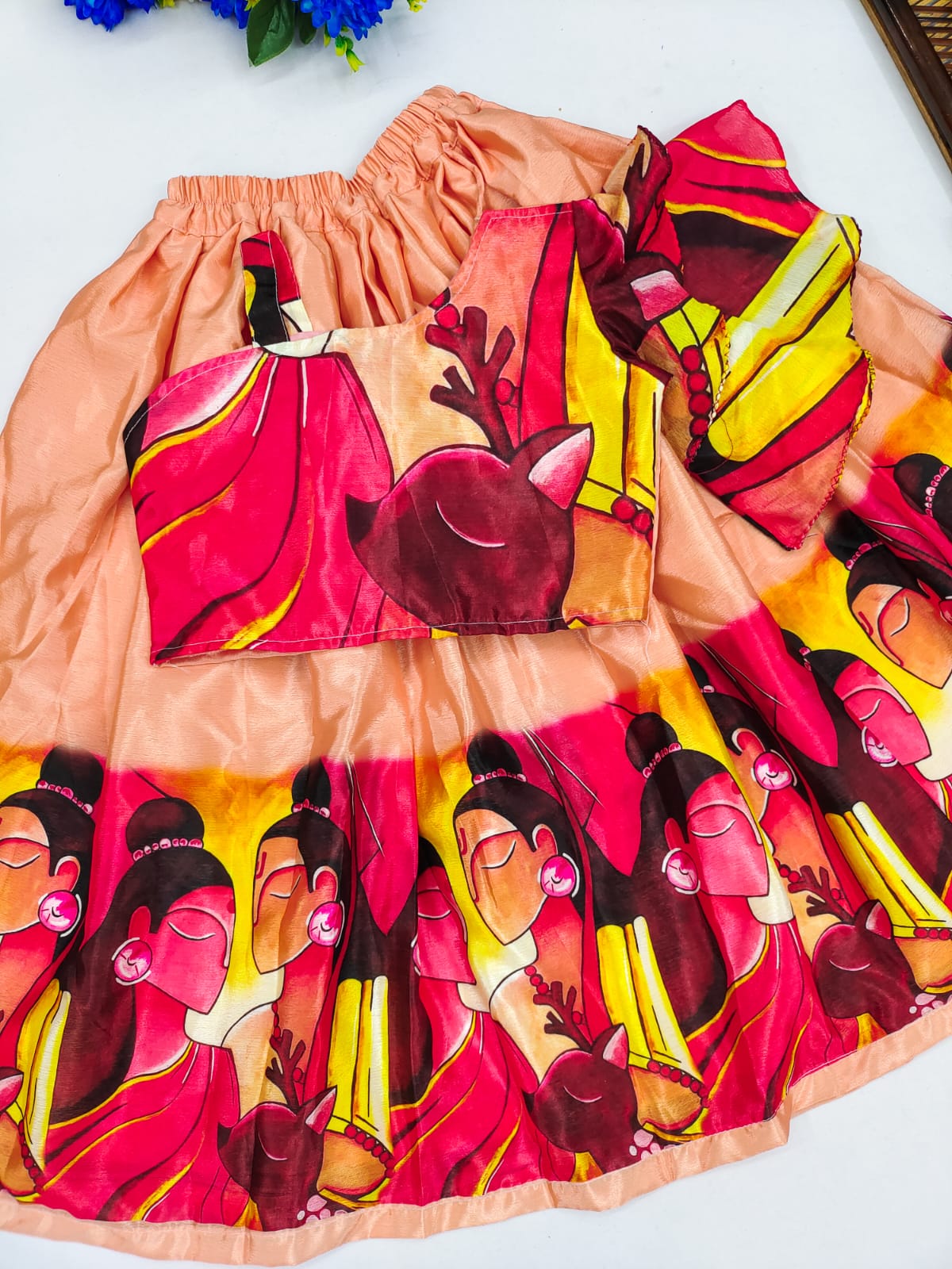 Peach Color Digital Printed Kid's Wear Lehenga Choli