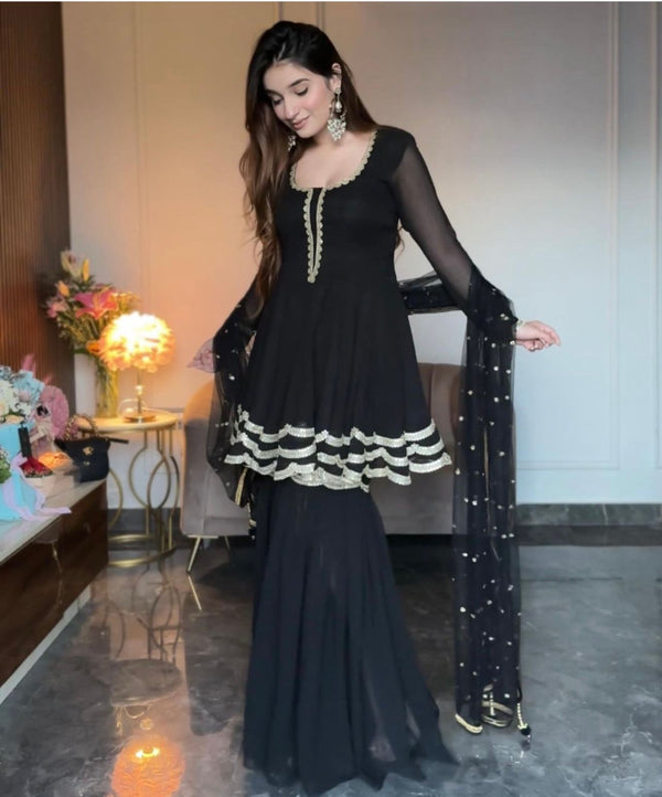 Beautiful Black Color Sequence Work Sharara Suit