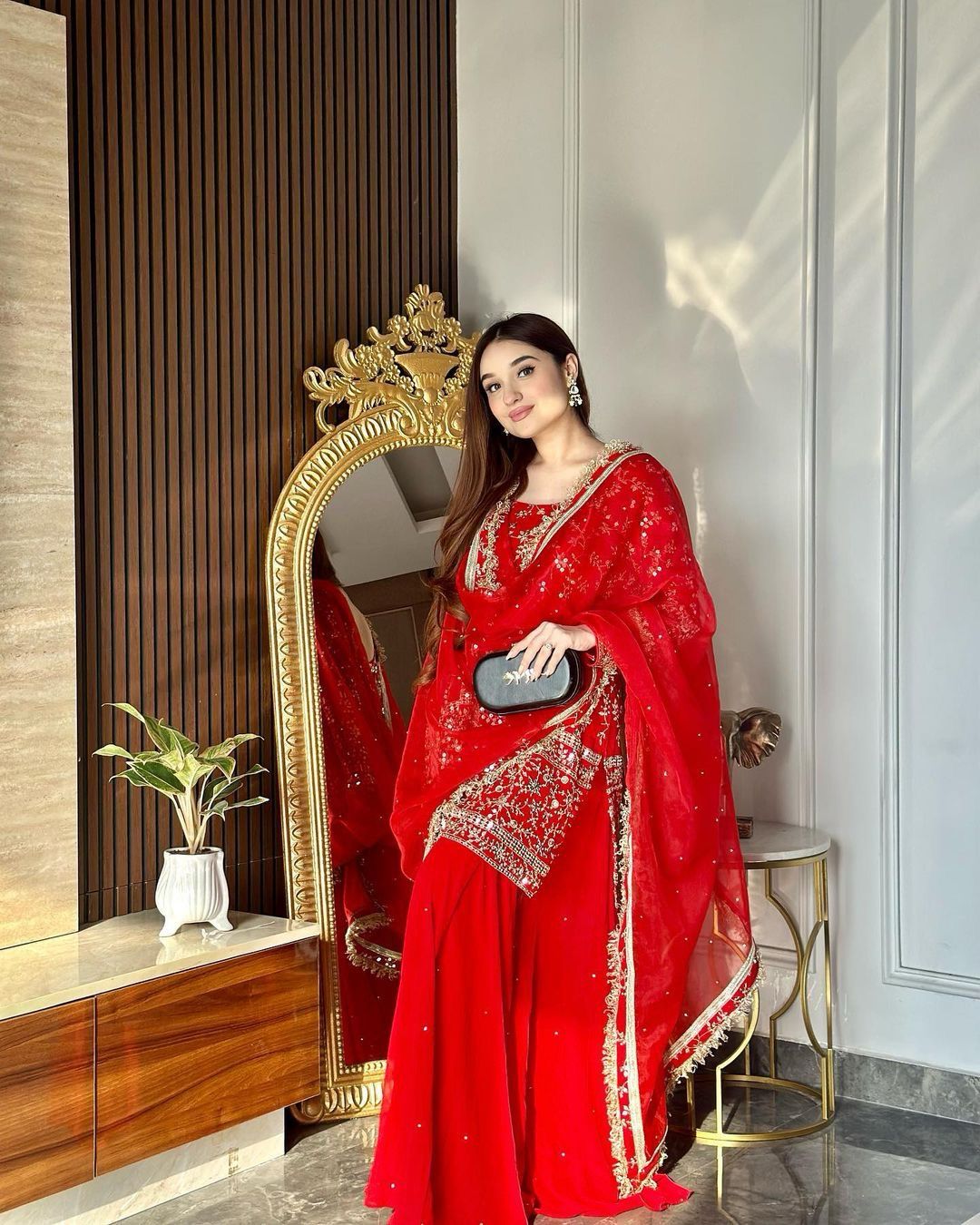 Function Wear Red Color Sharara Suit With Dupatta