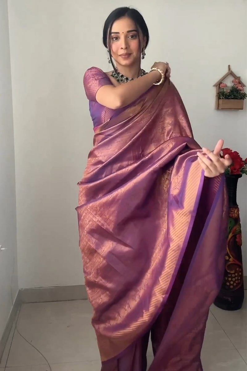 Purple Color Jacquard Design Ready To Wear Saree