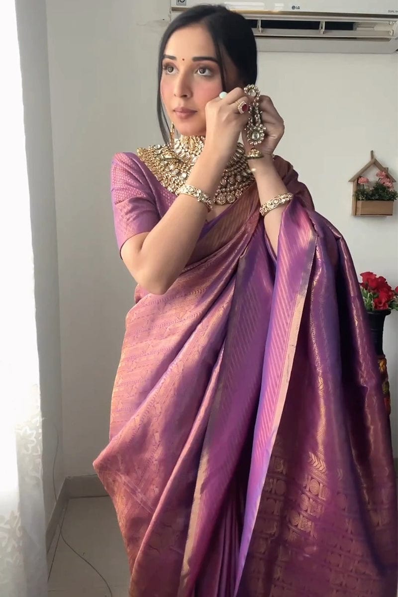 Purple Color Jacquard Design Ready To Wear Saree