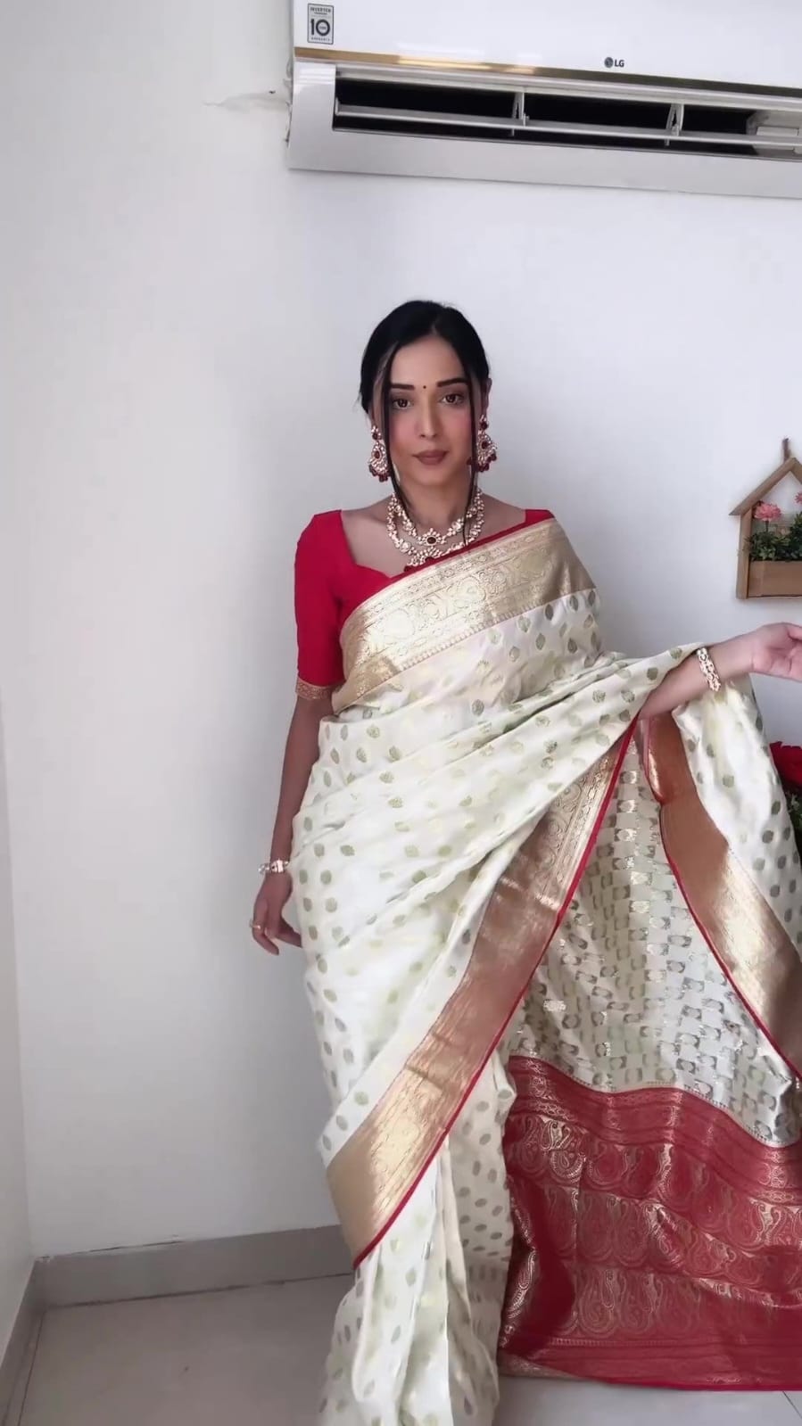 Fantastic Ready To Wear White And Red Color Saree