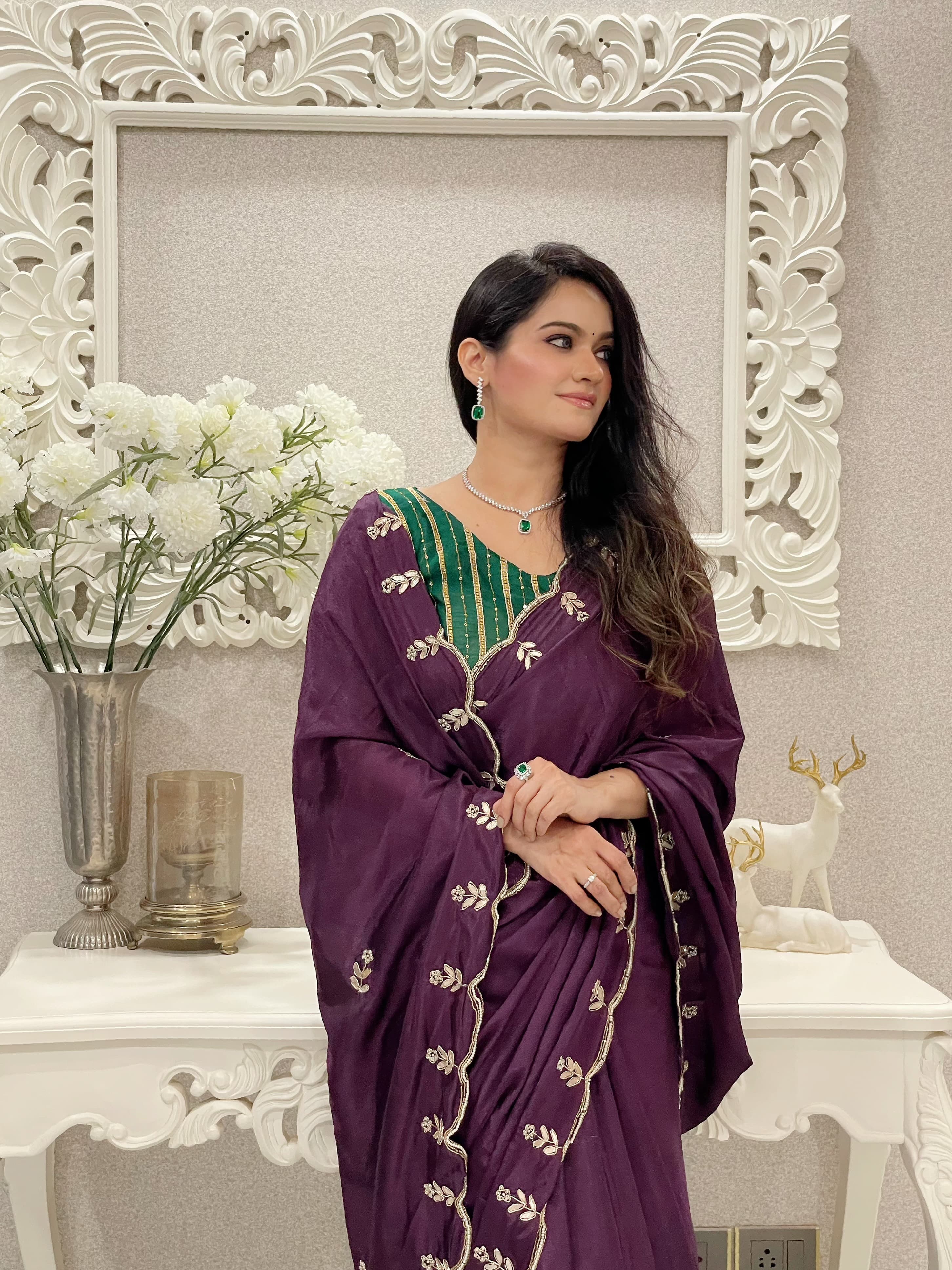Attractive Purple Color Khatli Work Saree