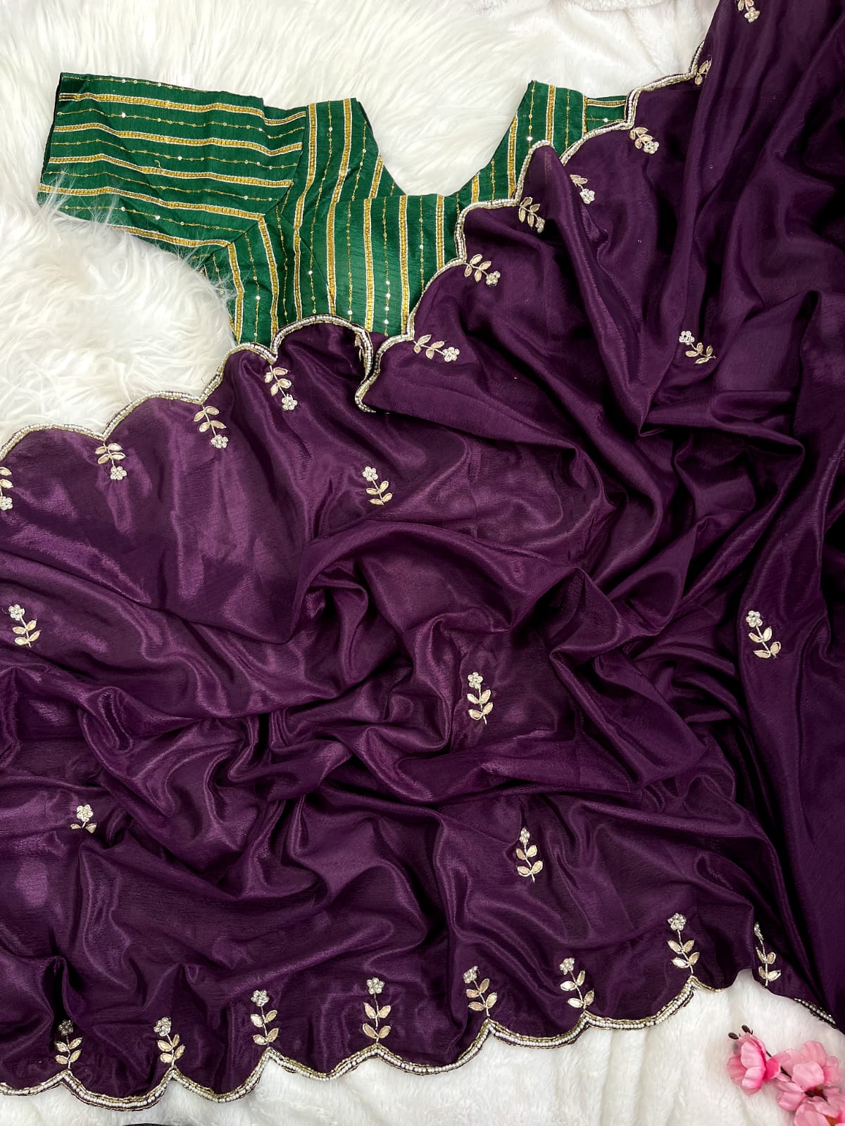Attractive Purple Color Khatli Work Saree