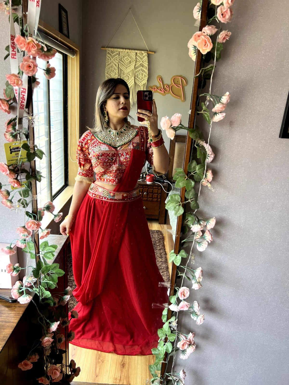 Beautiful Indo Western Red Color Lehenga Style Dress