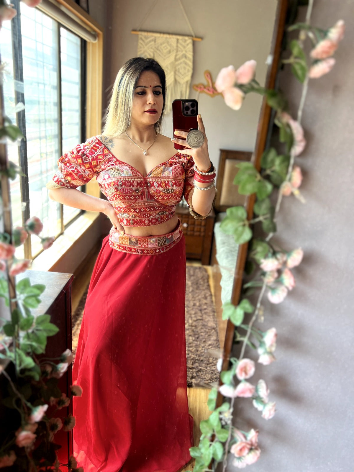 Beautiful Indo Western Red Color Lehenga Style Dress